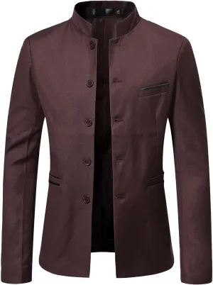 Mens Casual Mandarin Collar Suit Blazer Jackets Single Breasted Business Work Dress Coats Wedding Party Sport Coats