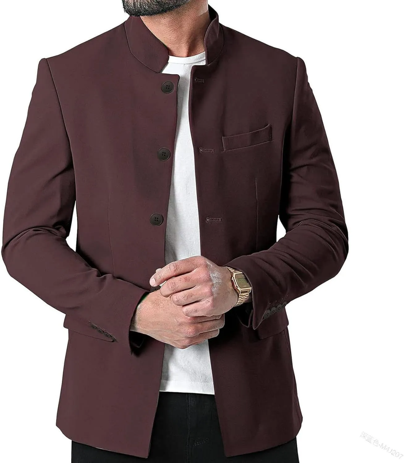 Mens Casual Mandarin Collar Suit Blazer Jackets Single Breasted Business Work Dress Coats Wedding Party Sport Coats