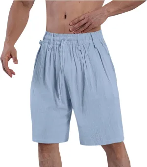 Mens Casual Shorts 2025 Summer Hawaiian Beach Shorts Cotton Linen Relaxed Fit Athletic Shorts Quick Dry Lounge Shorts