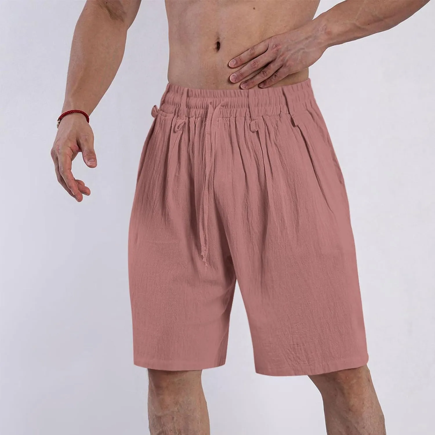 Mens Casual Shorts 2025 Summer Hawaiian Beach Shorts Cotton Linen Relaxed Fit Athletic Shorts Quick Dry Lounge Shorts