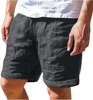 Mens Casual Shorts Cotton Relaxed Fit Summer Beach Shorts Loose Fit Elastic Waist Drawstring Lounge Short with Pocket