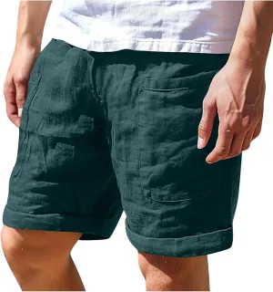 Mens Casual Shorts Cotton Relaxed Fit Summer Beach Shorts Loose Fit Elastic Waist Drawstring Lounge Short with Pocket