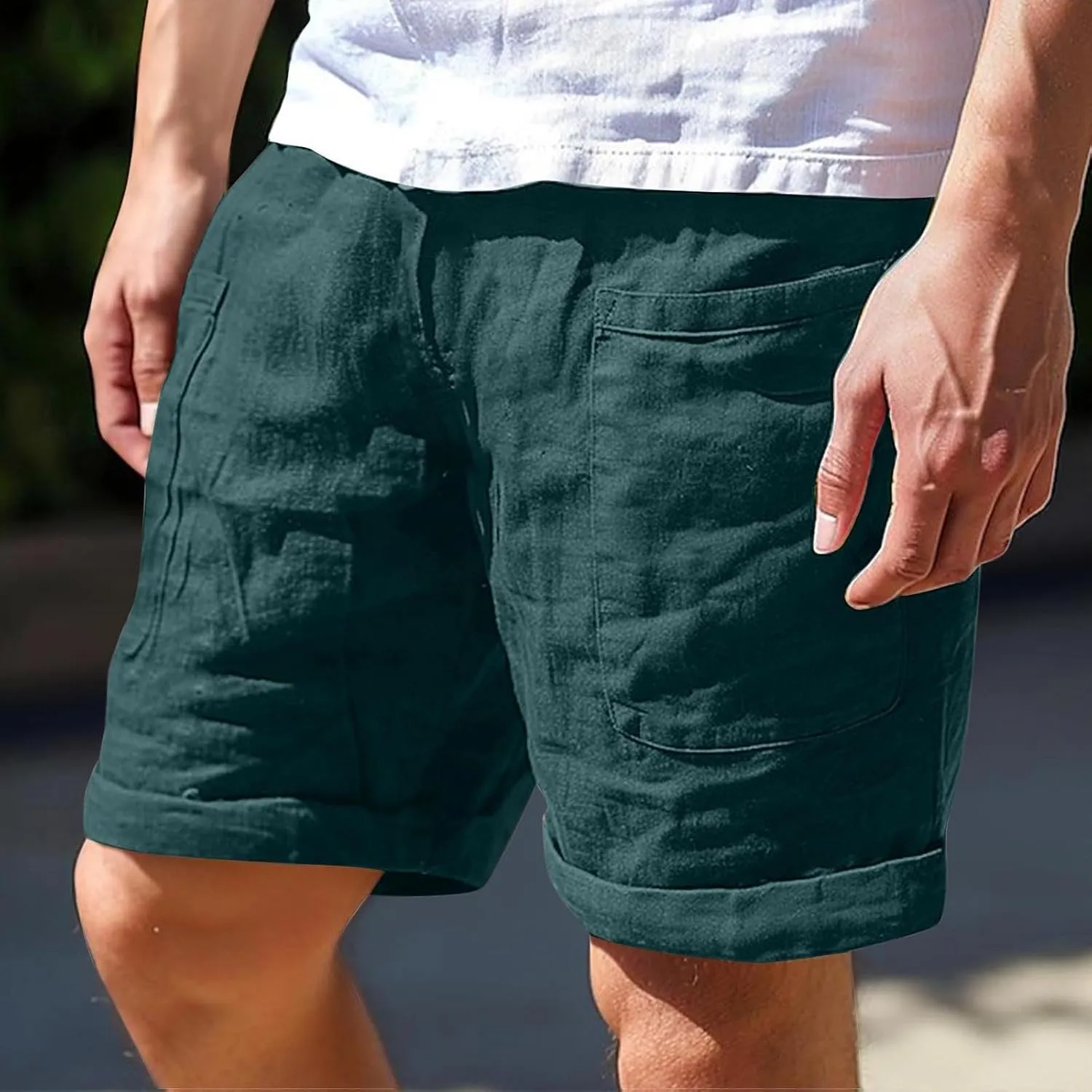 Mens Casual Shorts Cotton Relaxed Fit Summer Beach Shorts Loose Fit Elastic Waist Drawstring Lounge Short with Pocket