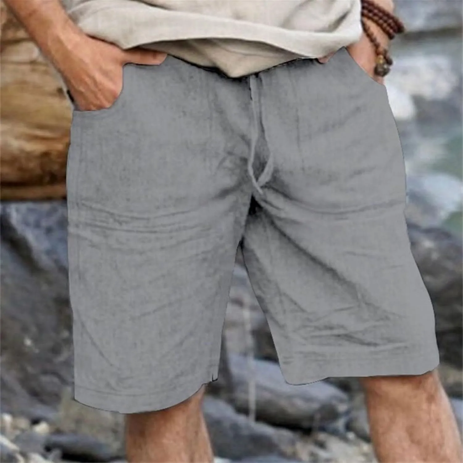 Men's Casual Shorts Elastic Waisted Drawstring Summer Beach Shorts Relaxed Fit Lightweight Breathable Short Pants