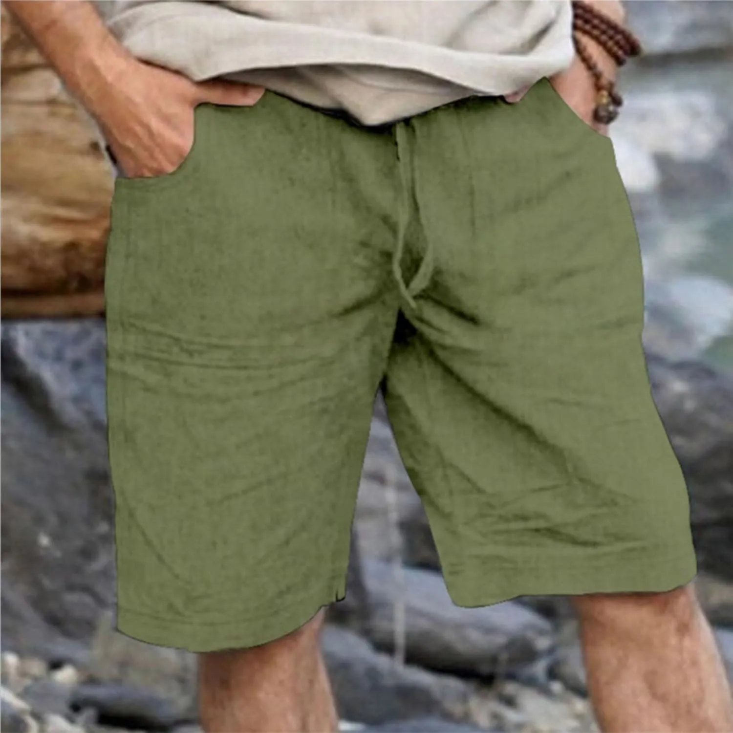 Men's Casual Shorts Elastic Waisted Drawstring Summer Beach Shorts Relaxed Fit Lightweight Breathable Short Pants