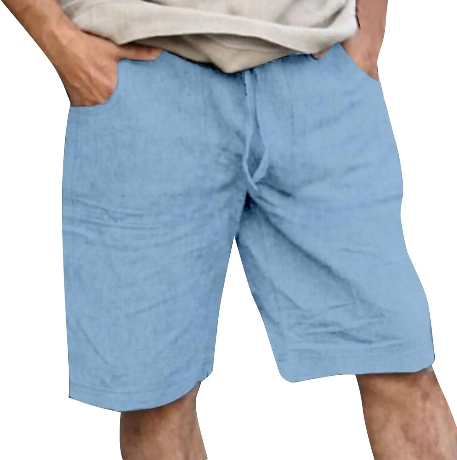 Men's Casual Shorts Elastic Waisted Drawstring Summer Beach Shorts Relaxed Fit Lightweight Breathable Short Pants