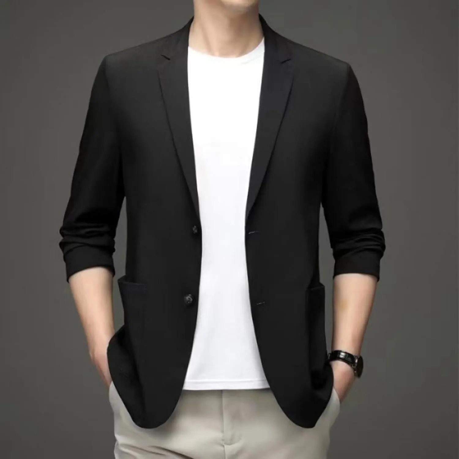Men's Casual Slim Fit Suit Blazer Jacket One Button Formal Dress Daily Business Suit Jacket Lightweight Sport Coats
