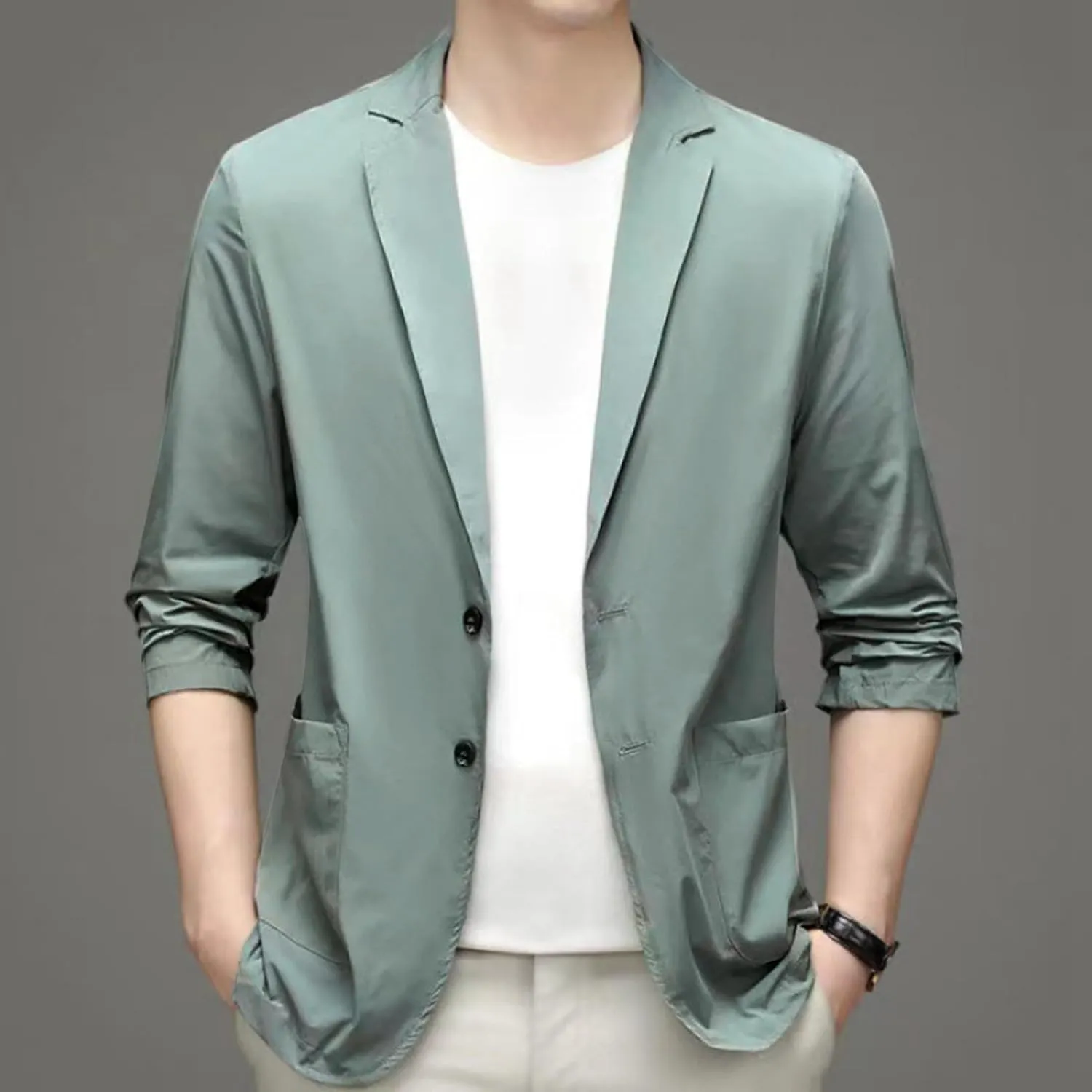 Men's Casual Slim Fit Suit Blazer Jacket One Button Formal Dress Daily Business Suit Jacket Lightweight Sport Coats