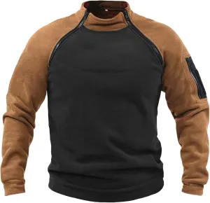 Mens Combat Tactical Shirts Casual Military Fleece Mockneck Side Zipper Warm Outdoor Work Pullover Big-Tall Tops