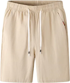 Men's Cotton Blend Shorts Elastic Waist Drawstring Shorts with Pockets Workout Jogger Relaxed Fit Shorts for Men