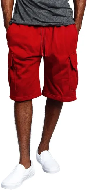 Men's Cotton Cargo Shorts - Drawstring Elastic Waist Relaxed Fit Workout Shorts Lounge Sweat Shorts with Multi-Pockets