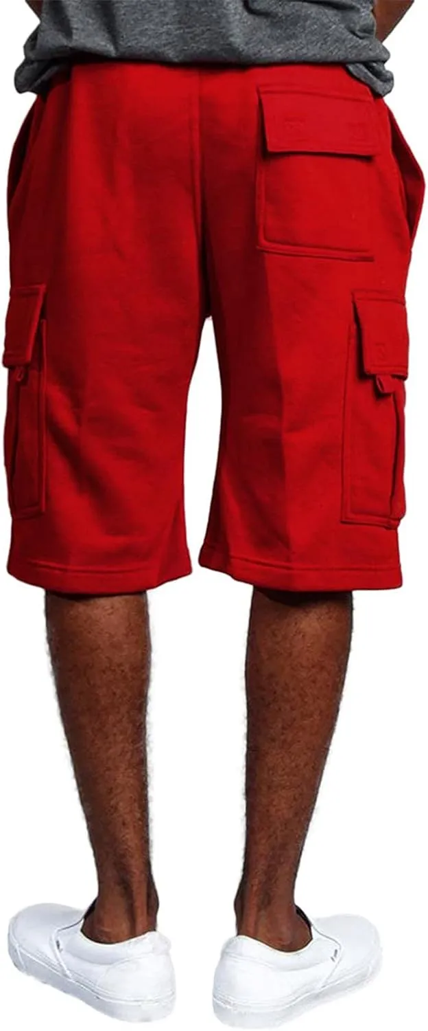Men's Cotton Cargo Shorts - Drawstring Elastic Waist Relaxed Fit Workout Shorts Lounge Sweat Shorts with Multi-Pockets