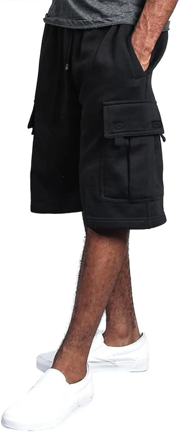 Men's Cotton Cargo Shorts - Drawstring Elastic Waist Relaxed Fit Workout Shorts Lounge Sweat Shorts with Multi-Pockets