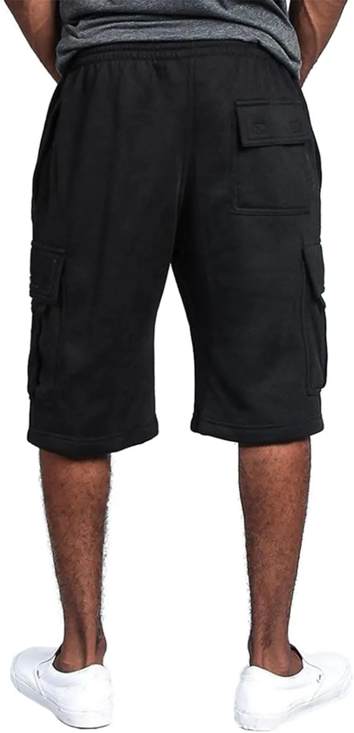 Men's Cotton Cargo Shorts - Drawstring Elastic Waist Relaxed Fit Workout Shorts Lounge Sweat Shorts with Multi-Pockets
