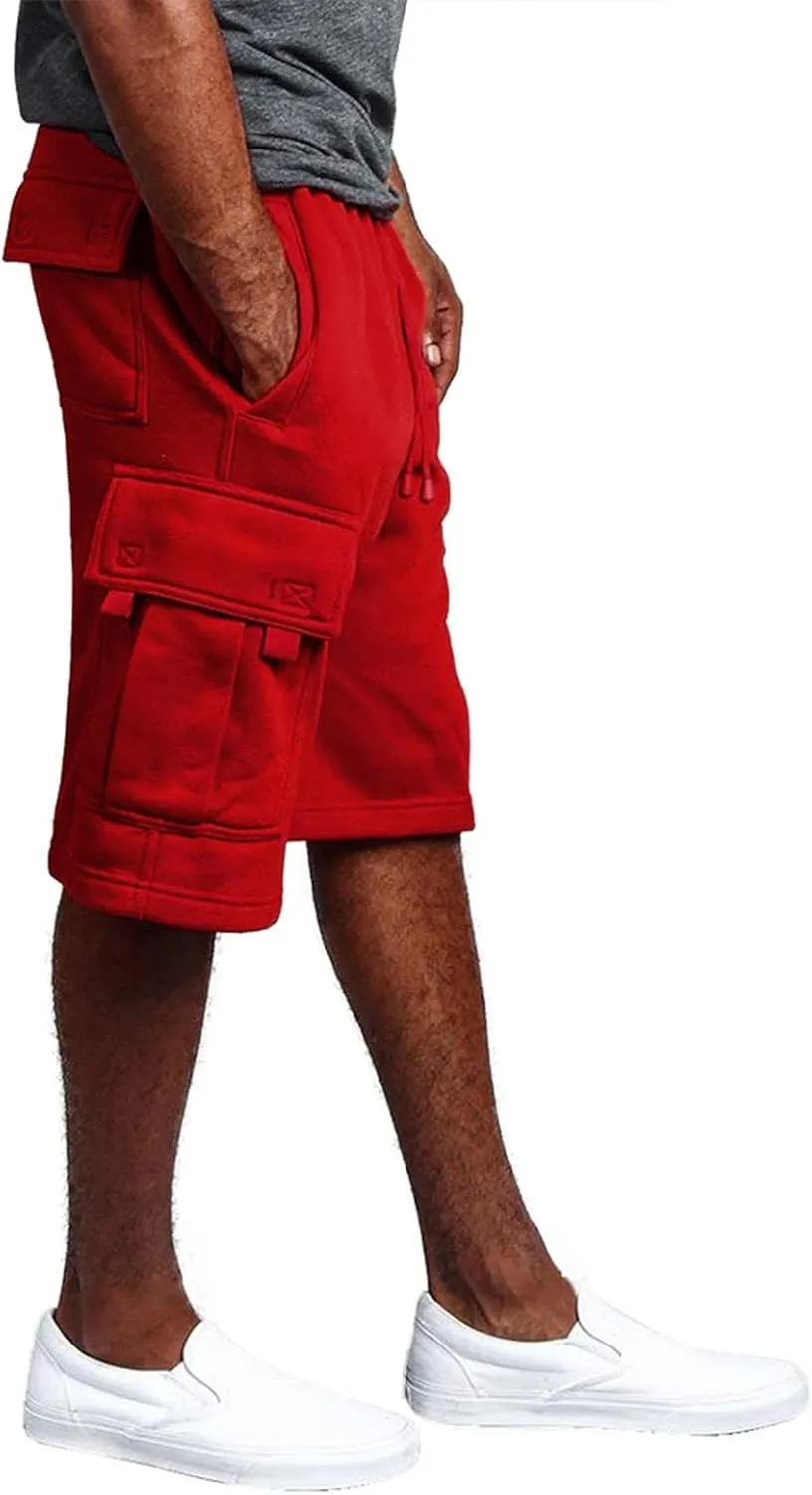 Men's Cotton Cargo Shorts - Drawstring Elastic Waist Relaxed Fit Workout Shorts Lounge Sweat Shorts with Multi-Pockets