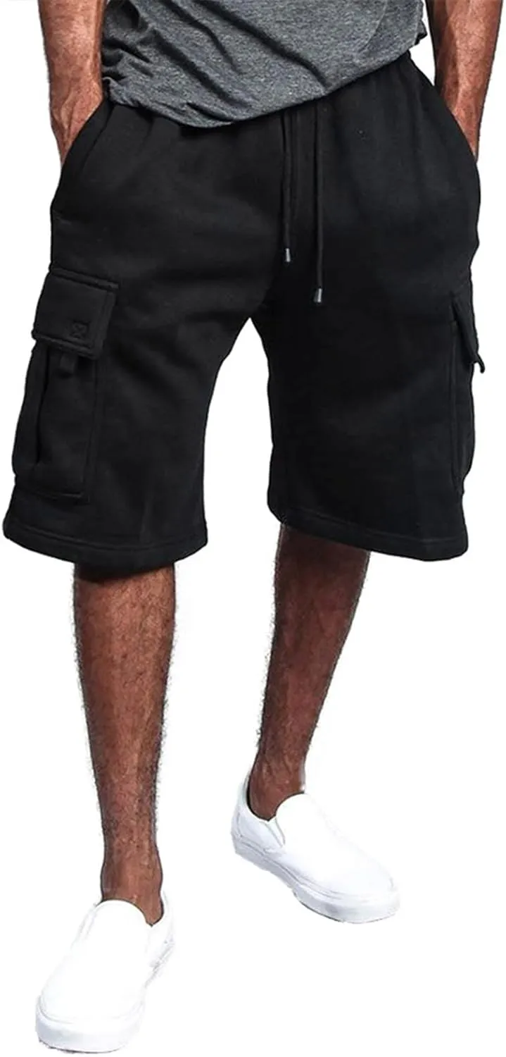Men's Cotton Cargo Shorts - Drawstring Elastic Waist Relaxed Fit Workout Shorts Lounge Sweat Shorts with Multi-Pockets