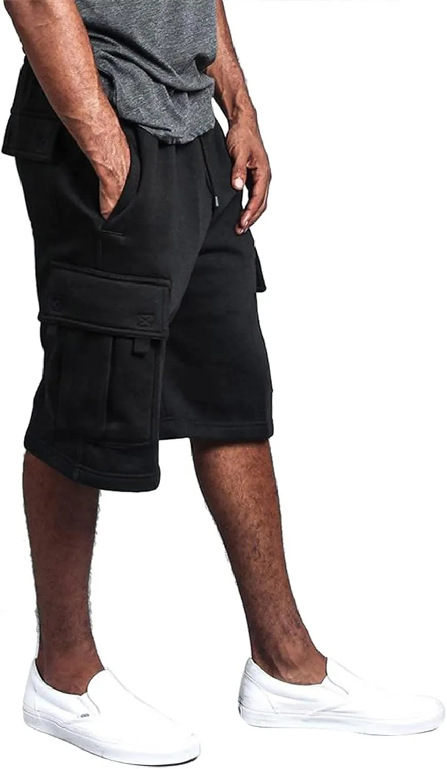 Men's Cotton Cargo Shorts - Drawstring Elastic Waist Relaxed Fit Workout Shorts Lounge Sweat Shorts with Multi-Pockets