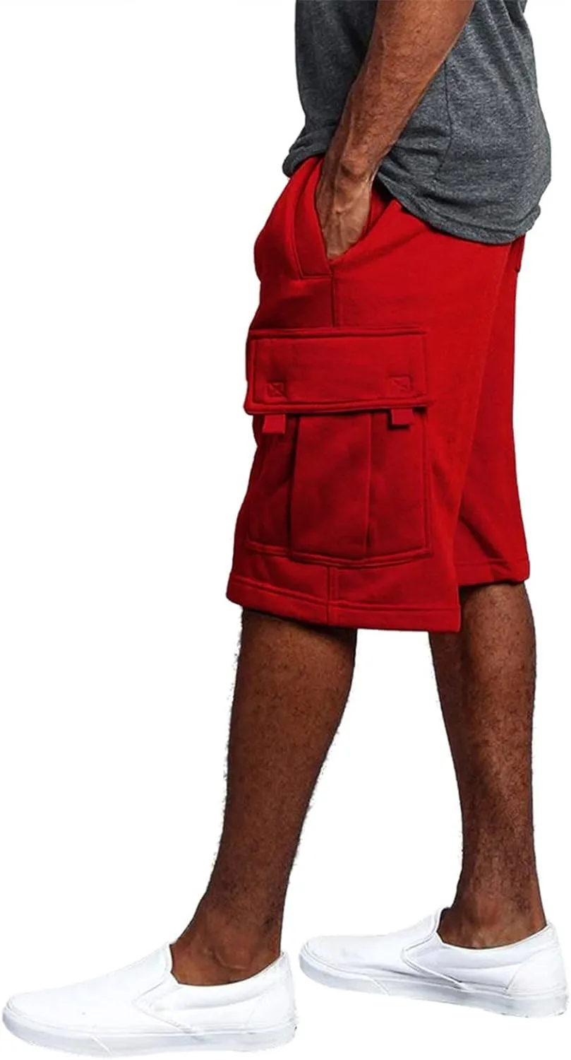 Men's Cotton Cargo Shorts - Drawstring Elastic Waist Relaxed Fit Workout Shorts Lounge Sweat Shorts with Multi-Pockets