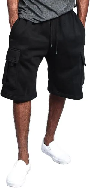 Men's Cotton Cargo Shorts - Drawstring Elastic Waist Relaxed Fit Workout Shorts Lounge Sweat Shorts with Multi-Pockets