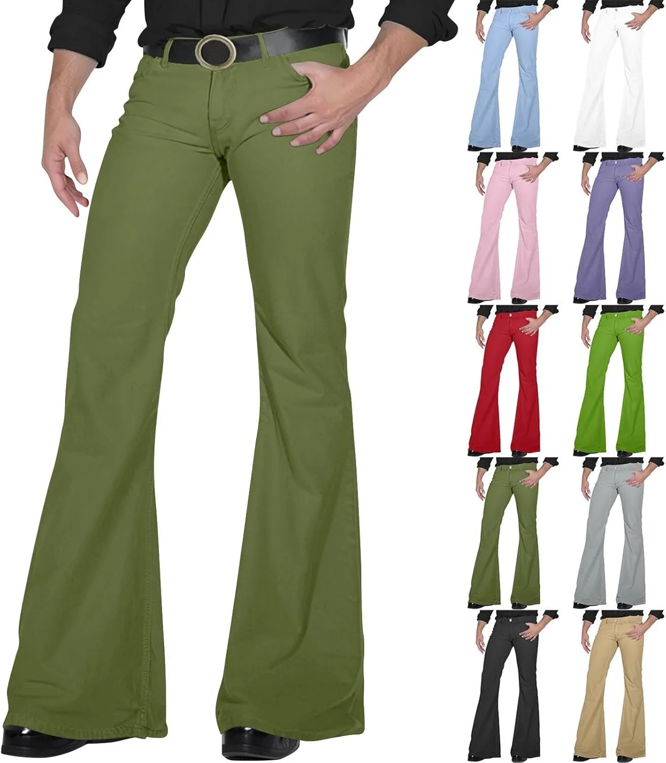 Mens Disco Twill Flared Pants 60/70s Bell Bottom Stretch Fit Classic Comfort Flares Retro Leg Disco Denim Jeans Pants