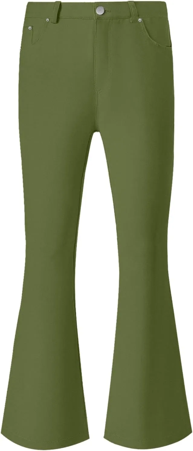 Mens Disco Twill Flared Pants 60/70s Bell Bottom Stretch Fit Classic Comfort Flares Retro Leg Disco Denim Jeans Pants