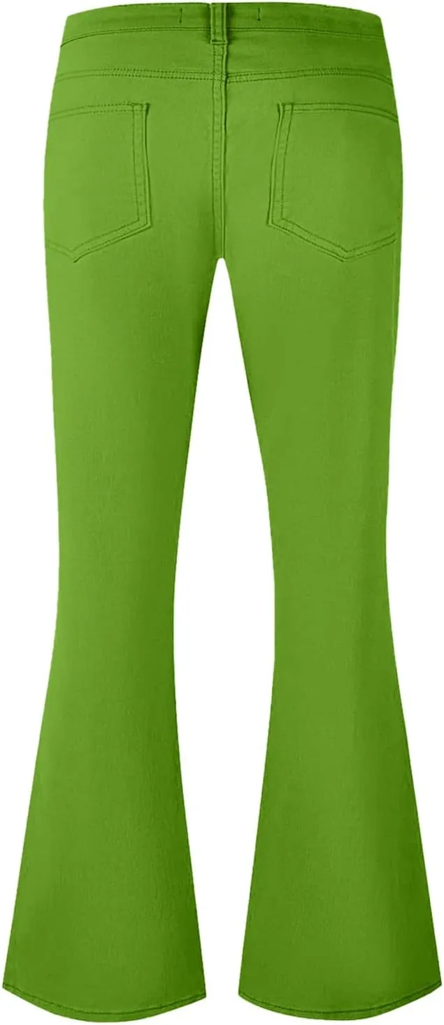 Mens Disco Twill Flared Pants 60/70s Bell Bottom Stretch Fit Classic Comfort Flares Retro Leg Disco Denim Jeans Pants