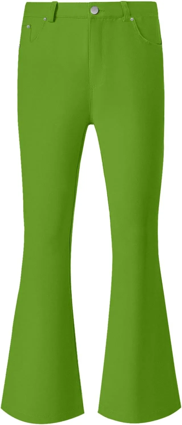 Mens Disco Twill Flared Pants 60/70s Bell Bottom Stretch Fit Classic Comfort Flares Retro Leg Disco Denim Jeans Pants