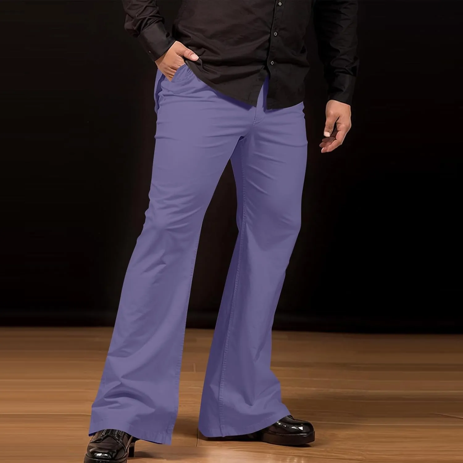 Mens Disco Twill Flared Pants 60/70s Bell Bottom Stretch Fit Classic Comfort Flares Retro Leg Disco Denim Jeans Pants