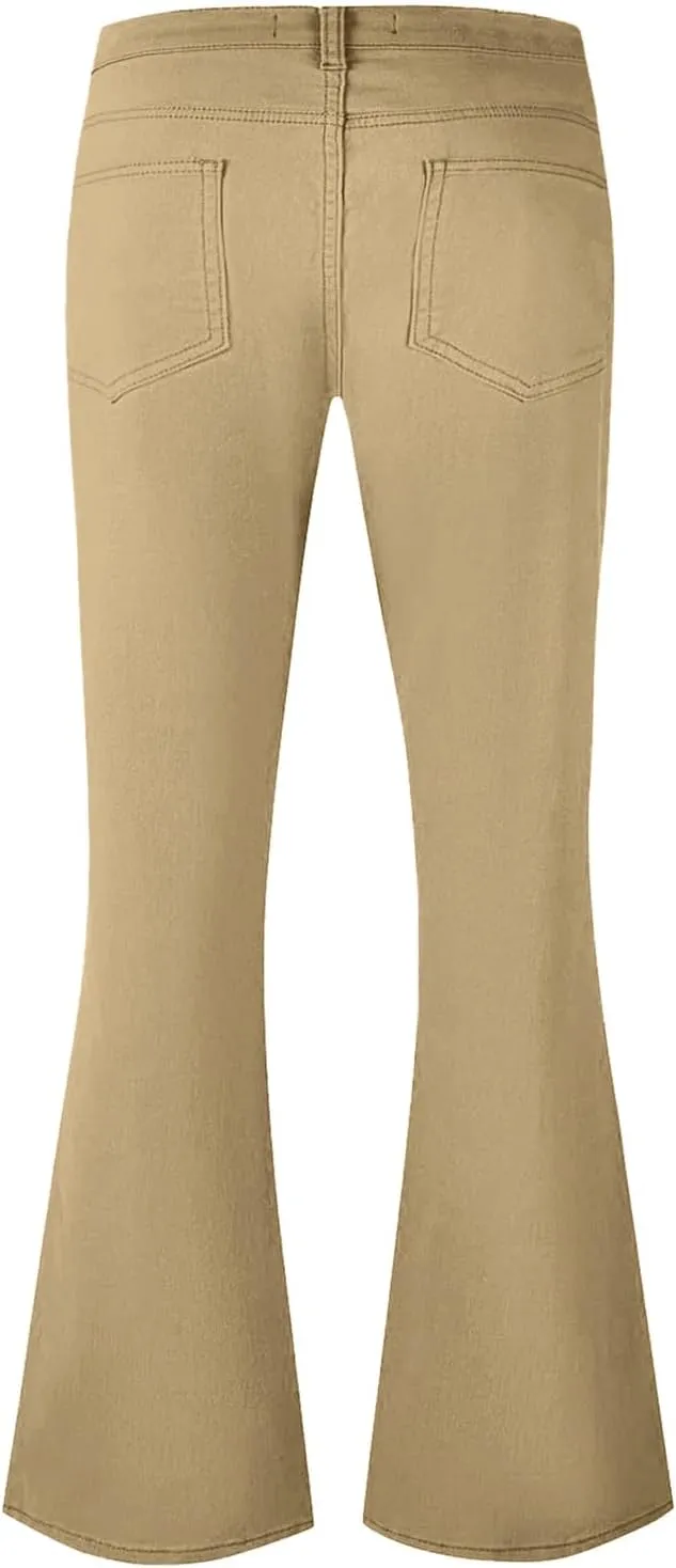 Mens Disco Twill Flared Pants 60/70s Bell Bottom Stretch Fit Classic Comfort Flares Retro Leg Disco Denim Jeans Pants