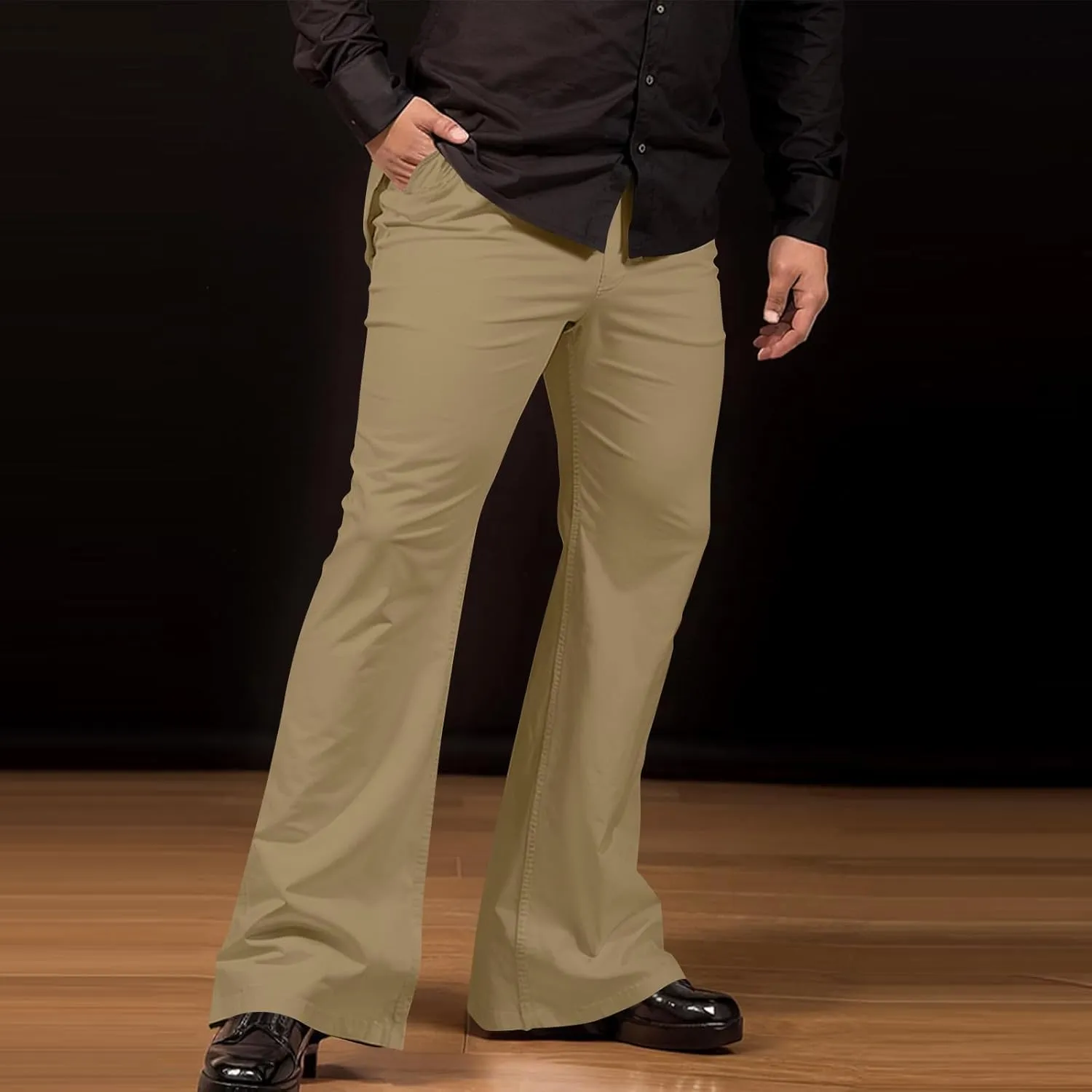 Mens Disco Twill Flared Pants 60/70s Bell Bottom Stretch Fit Classic Comfort Flares Retro Leg Disco Denim Jeans Pants