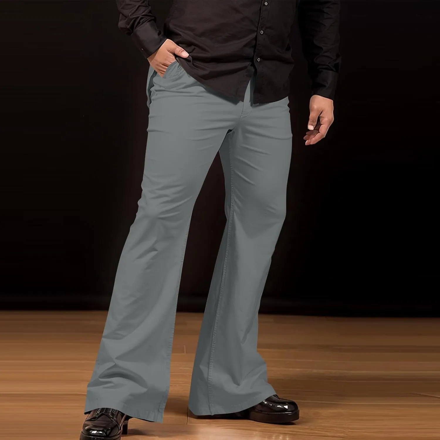 Mens Disco Twill Flared Pants 60/70s Bell Bottom Stretch Fit Classic Comfort Flares Retro Leg Disco Denim Jeans Pants