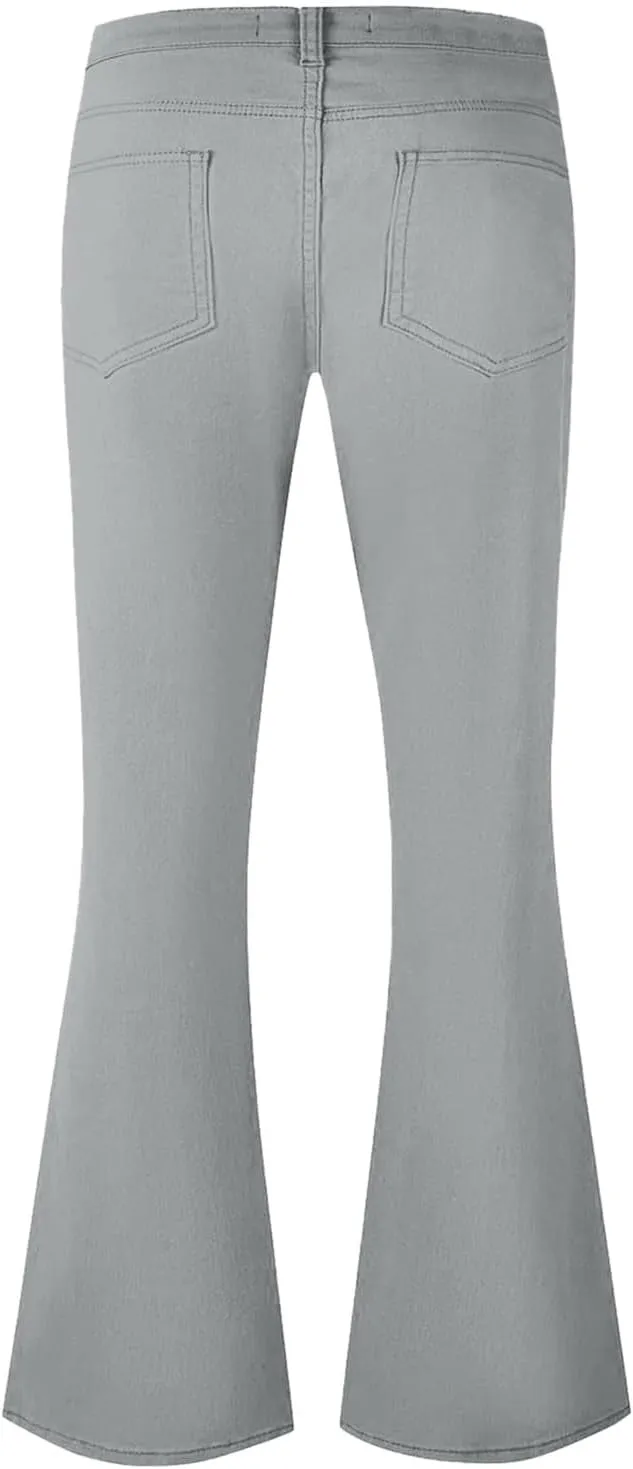 Mens Disco Twill Flared Pants 60/70s Bell Bottom Stretch Fit Classic Comfort Flares Retro Leg Disco Denim Jeans Pants