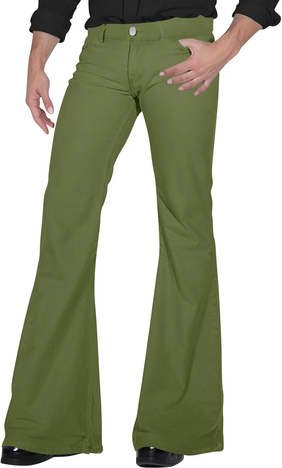 Mens Disco Twill Flared Pants 60/70s Bell Bottom Stretch Fit Classic Comfort Flares Retro Leg Disco Denim Jeans Pants