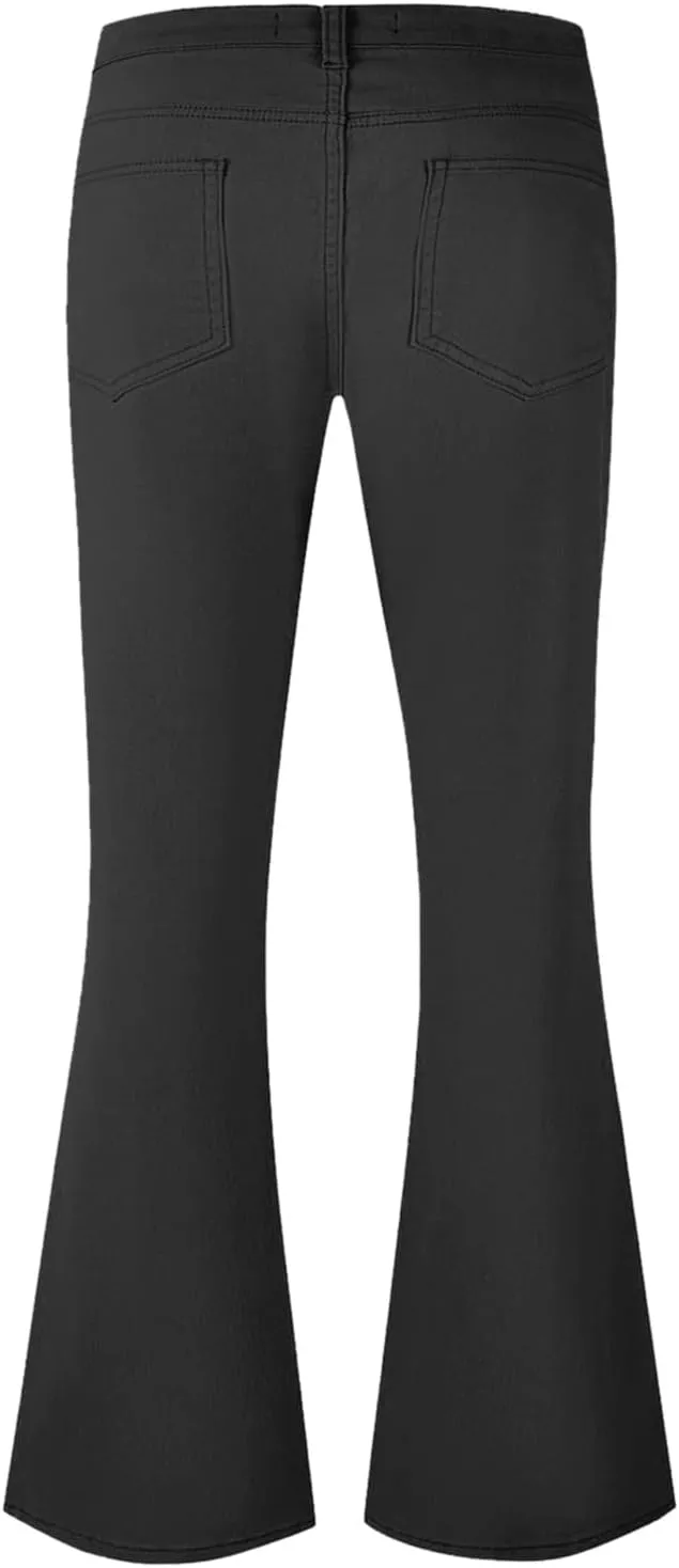 Mens Disco Twill Flared Pants 60/70s Bell Bottom Stretch Fit Classic Comfort Flares Retro Leg Disco Denim Jeans Pants