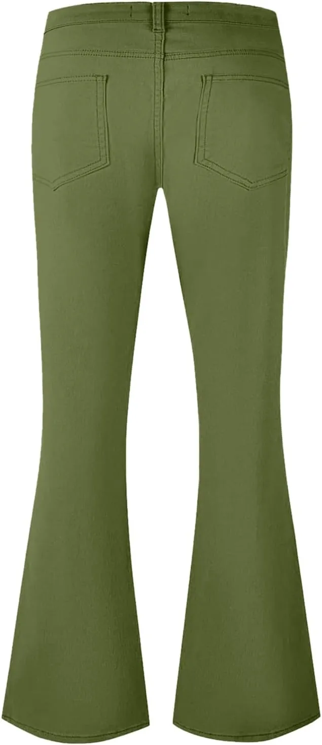 Mens Disco Twill Flared Pants 60/70s Bell Bottom Stretch Fit Classic Comfort Flares Retro Leg Disco Denim Jeans Pants