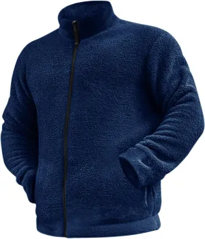 Men's Fuzzy Sherpa Jackets Solid Full Zip Stand Collar Winter Warm Coats Loose Fluffy Fleece Soft Casual Work Outwear