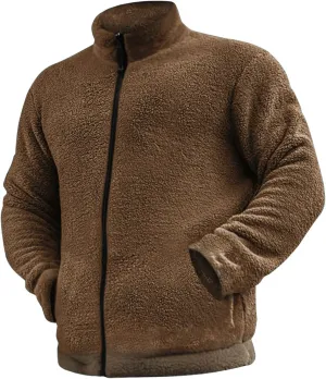 Men's Fuzzy Sherpa Jackets Solid Full Zip Stand Collar Winter Warm Coats Loose Fluffy Fleece Soft Casual Work Outwear