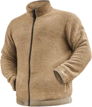 Men's Fuzzy Sherpa Jackets Solid Full Zip Stand Collar Winter Warm Coats Loose Fluffy Fleece Soft Casual Work Outwear