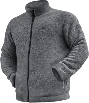 Men's Fuzzy Sherpa Jackets Solid Full Zip Stand Collar Winter Warm Coats Loose Fluffy Fleece Soft Casual Work Outwear