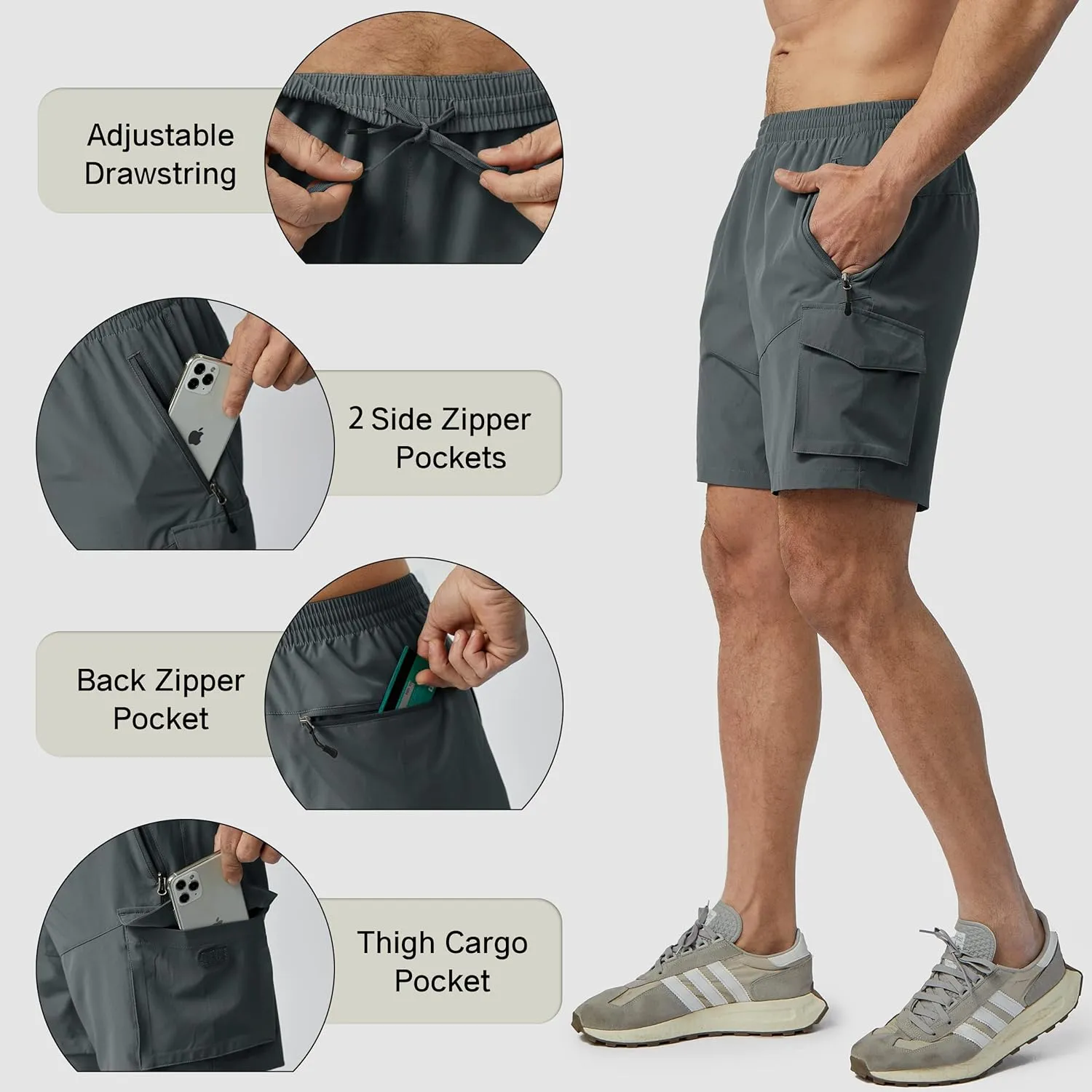Men's Hiking Cargo Shorts Lightweight Quick Dry Athletic Shorts with Multi Pocket for Workout Golf Camping Casual