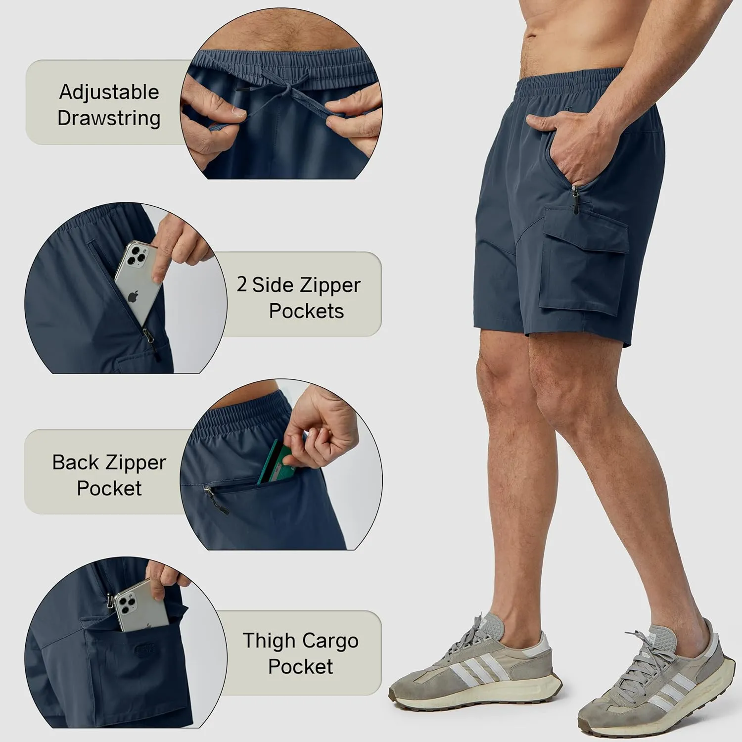 Men's Hiking Cargo Shorts Lightweight Quick Dry Athletic Shorts with Multi Pocket for Workout Golf Camping Casual