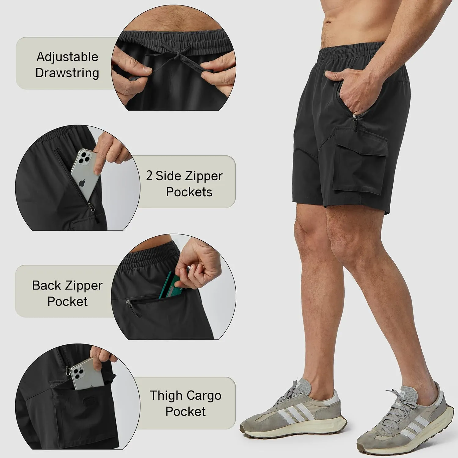 Men's Hiking Cargo Shorts Lightweight Quick Dry Athletic Shorts with Multi Pocket for Workout Golf Camping Casual