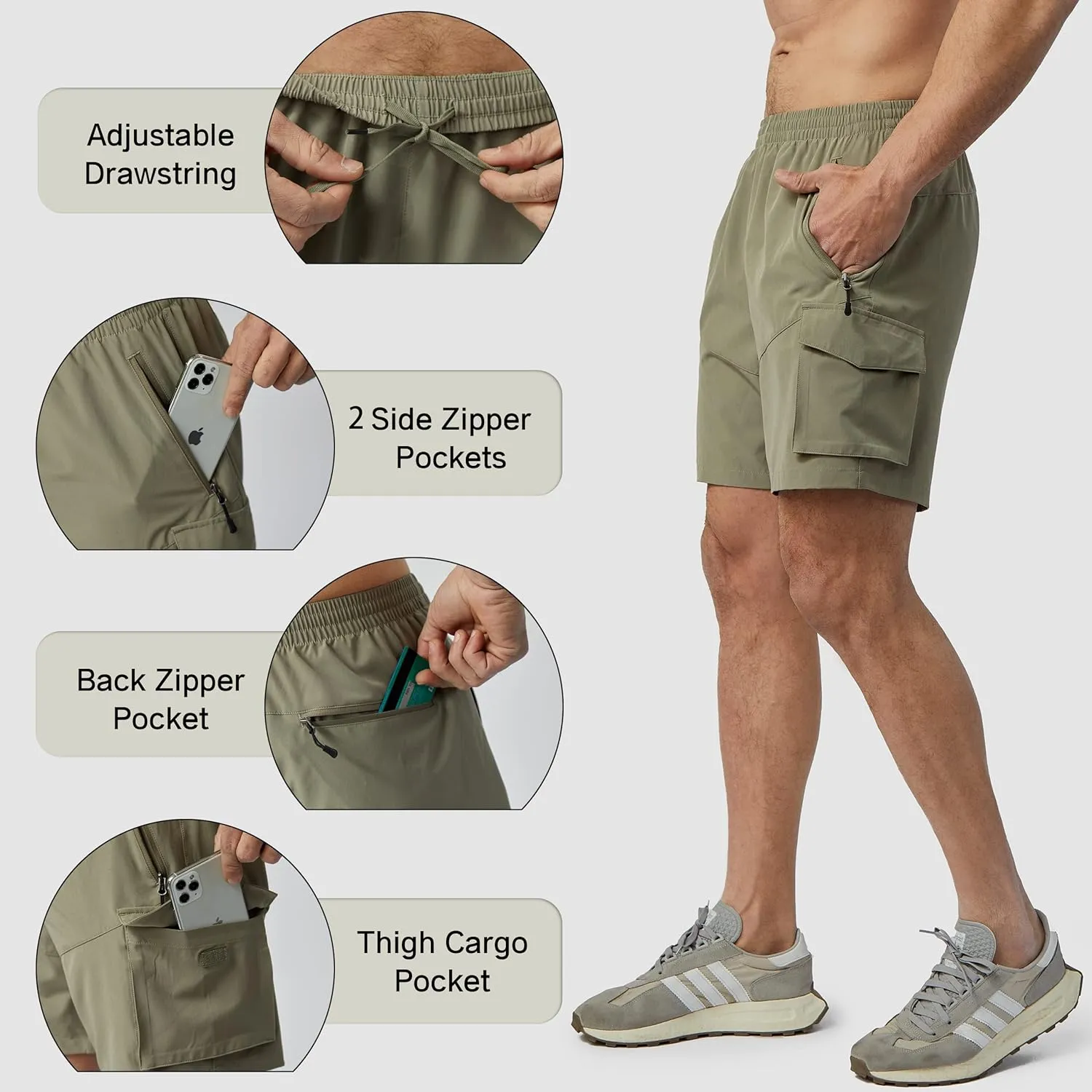 Men's Hiking Cargo Shorts Lightweight Quick Dry Athletic Shorts with Multi Pocket for Workout Golf Camping Casual