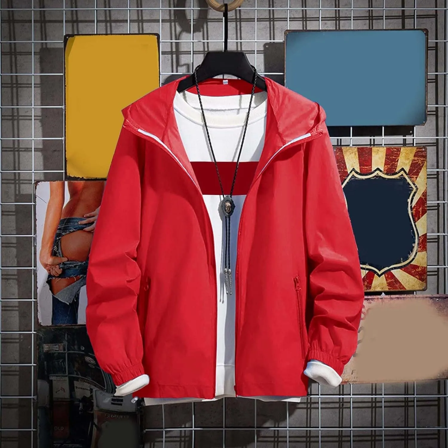 Men's Hoodie Jacket Thin Lightweight Rain Jacket Windproof Fall Casual UV Sun Protection Travel Sportswear