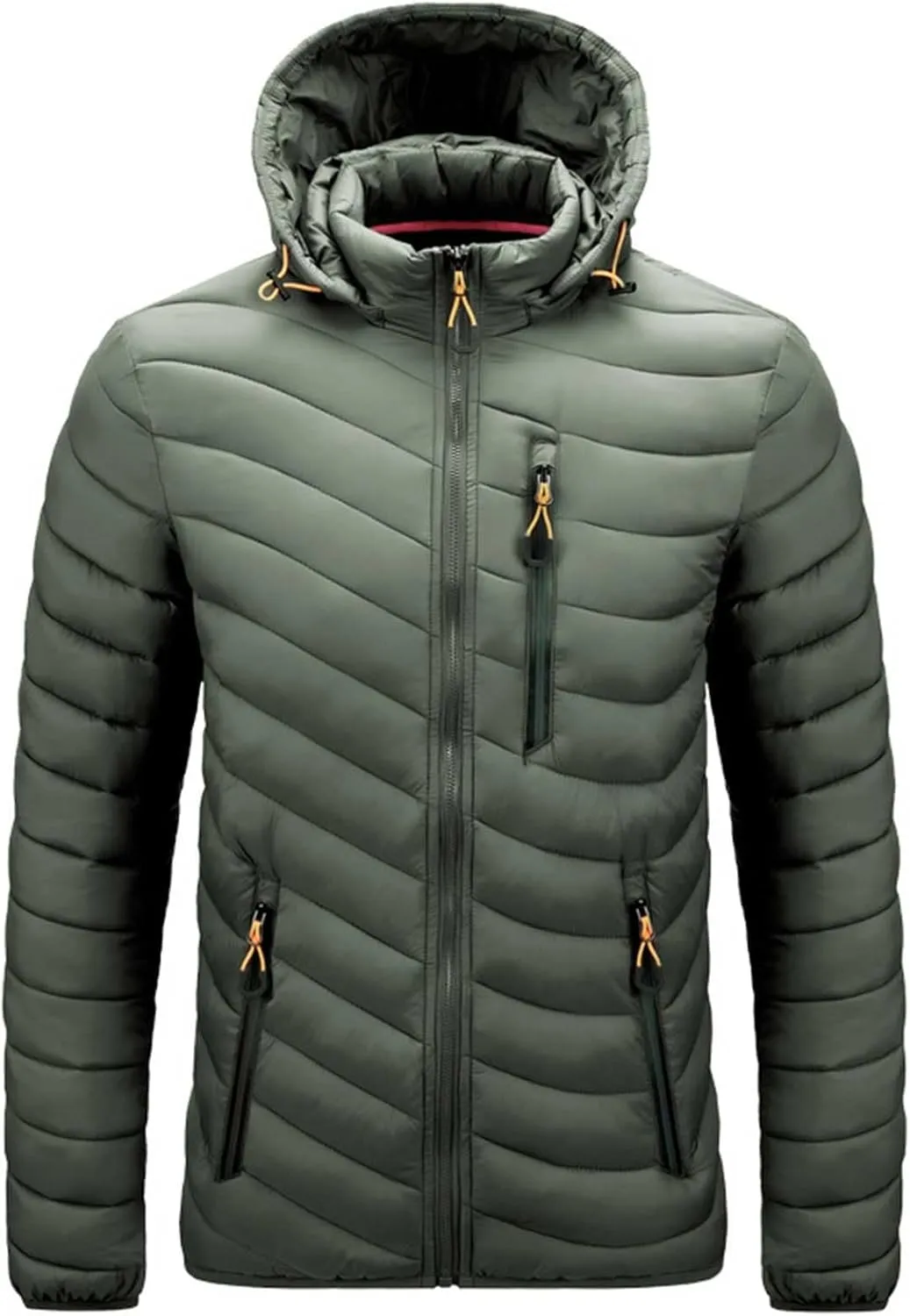 Mens Jacket Winter Color Men's Plush Jacket Collar Solid Long Hooded Men's Windbreaker Single Breasted Winter Coat