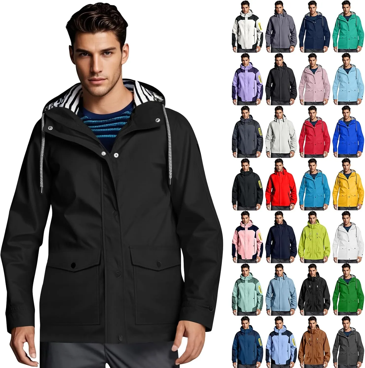 Mens Lightweight Waterproof Rain Jacket Windproof Raincoat Hooded jackets for Men Hiking Cycling Travel M-3XL
