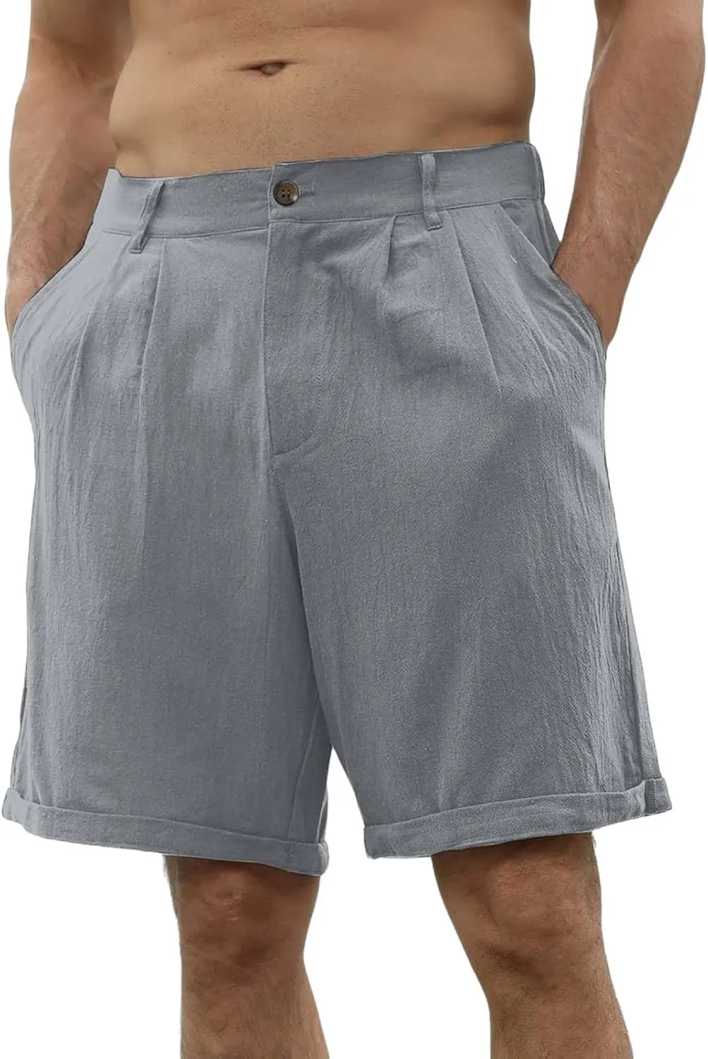 Men's Linen Shorts Casual Business Work Wear Classic Stretch Lightweight Summer Shorts Relaxed Fit Pleated Pants