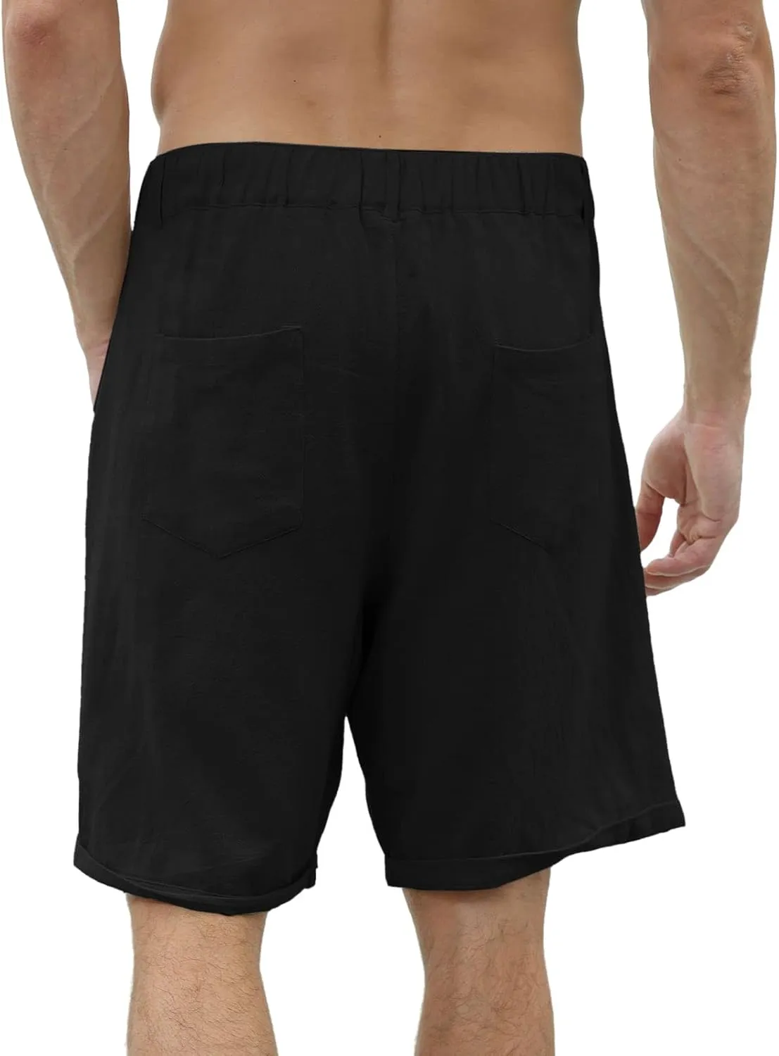 Men's Linen Shorts Casual Business Work Wear Classic Stretch Lightweight Summer Shorts Relaxed Fit Pleated Pants