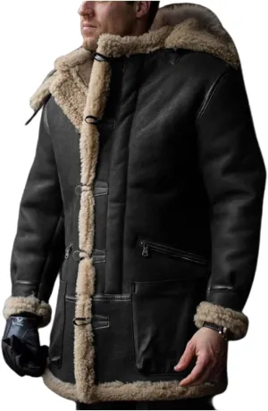 Men's Long Restore Faux Fur Jacket Sherpa Fleece Lined Thickened Jacket Casual Coat with Pocket Fall Winter