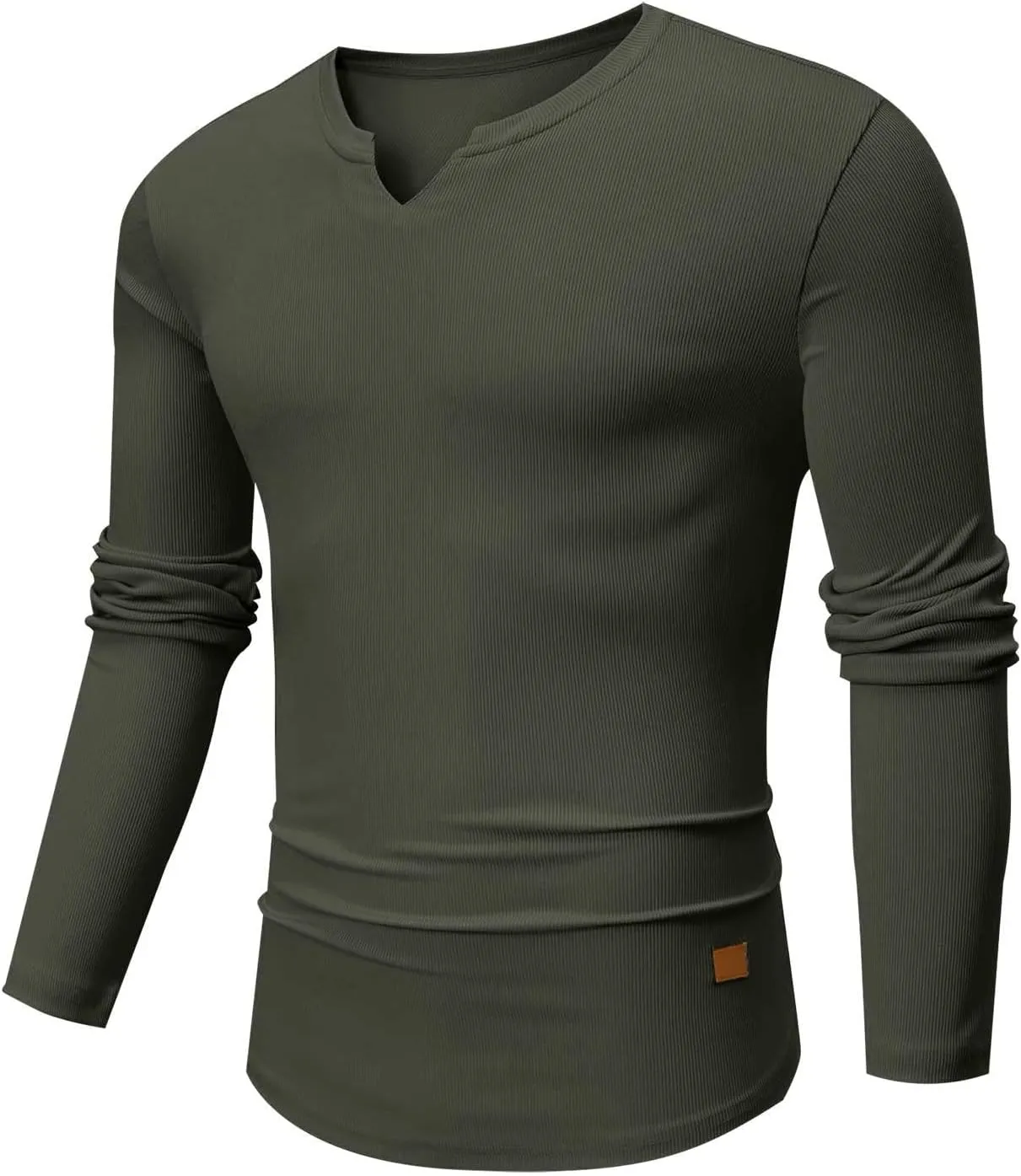 Mens Long Sleeve Muscle T Shirts Casual V-Neck Henley Longline Ribbed Slim Fit Tee Shirts Gym Workout Athletic Shirts